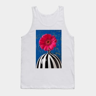 Dark Pink Mum In Striped Vase Tank Top